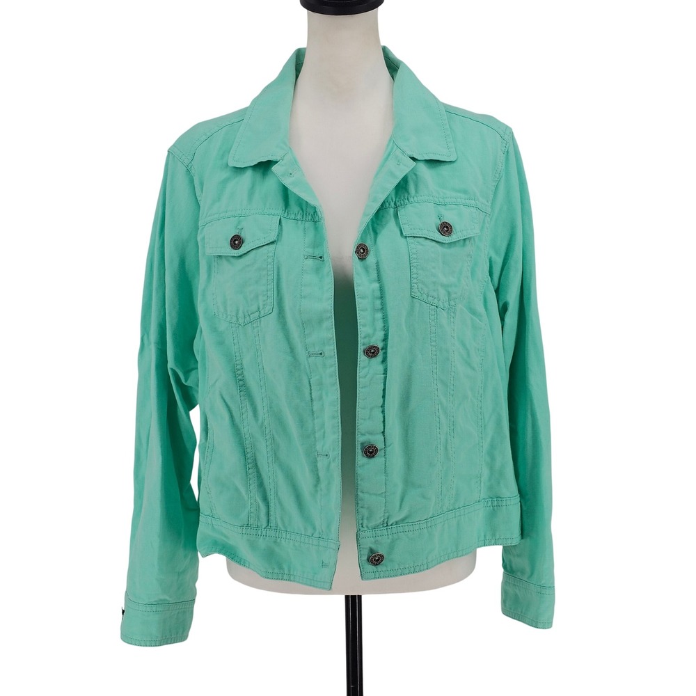 L.L. Bean Linen Blend Trucker Jacket LP Green Casual Lightweight Coastal Preppy